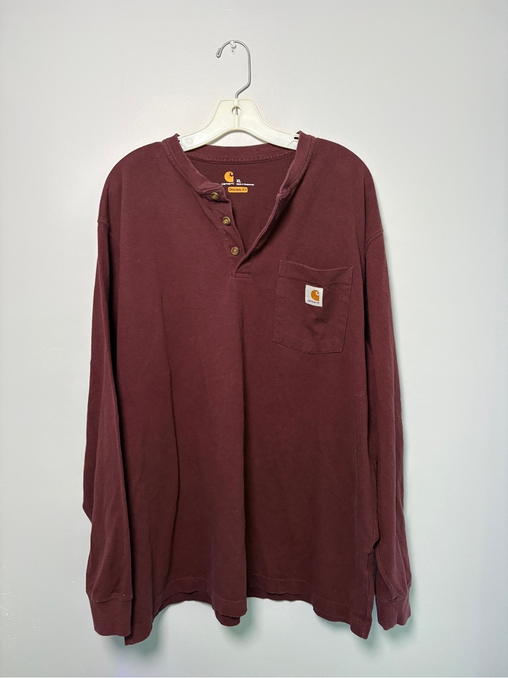 Carhartt Long Sleeve Henley Pocket Shirt - Maroon